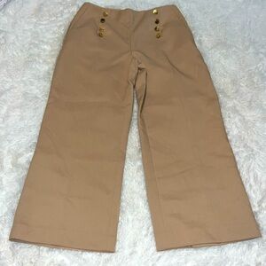 Vince Camuto Tan Wide-Leg Cropped Pants with Gold Buttons